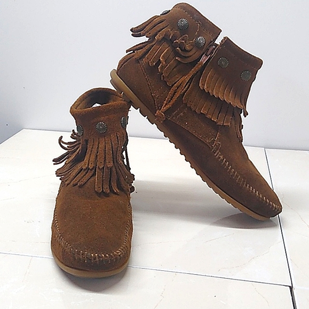 Minnetonka Brown Suede Ankle Boot Moccasins